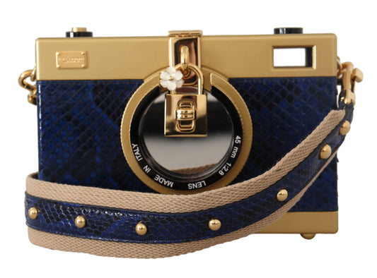 Elegant Blue Gold Wood Camera Box Bag