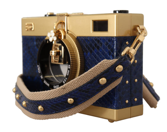 Elegant Blue Gold Wood Camera Box Bag