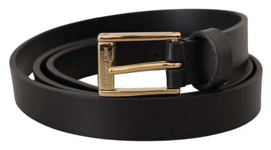 Chic Black Leather Logo Buckle Belt