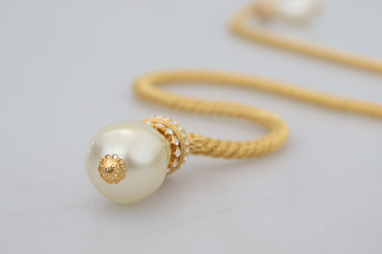 Elegant Gold Brass Pearl Statement Necklace