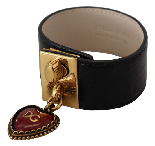 Black Dauphine Leather DG Heart Key Ring Bracelet