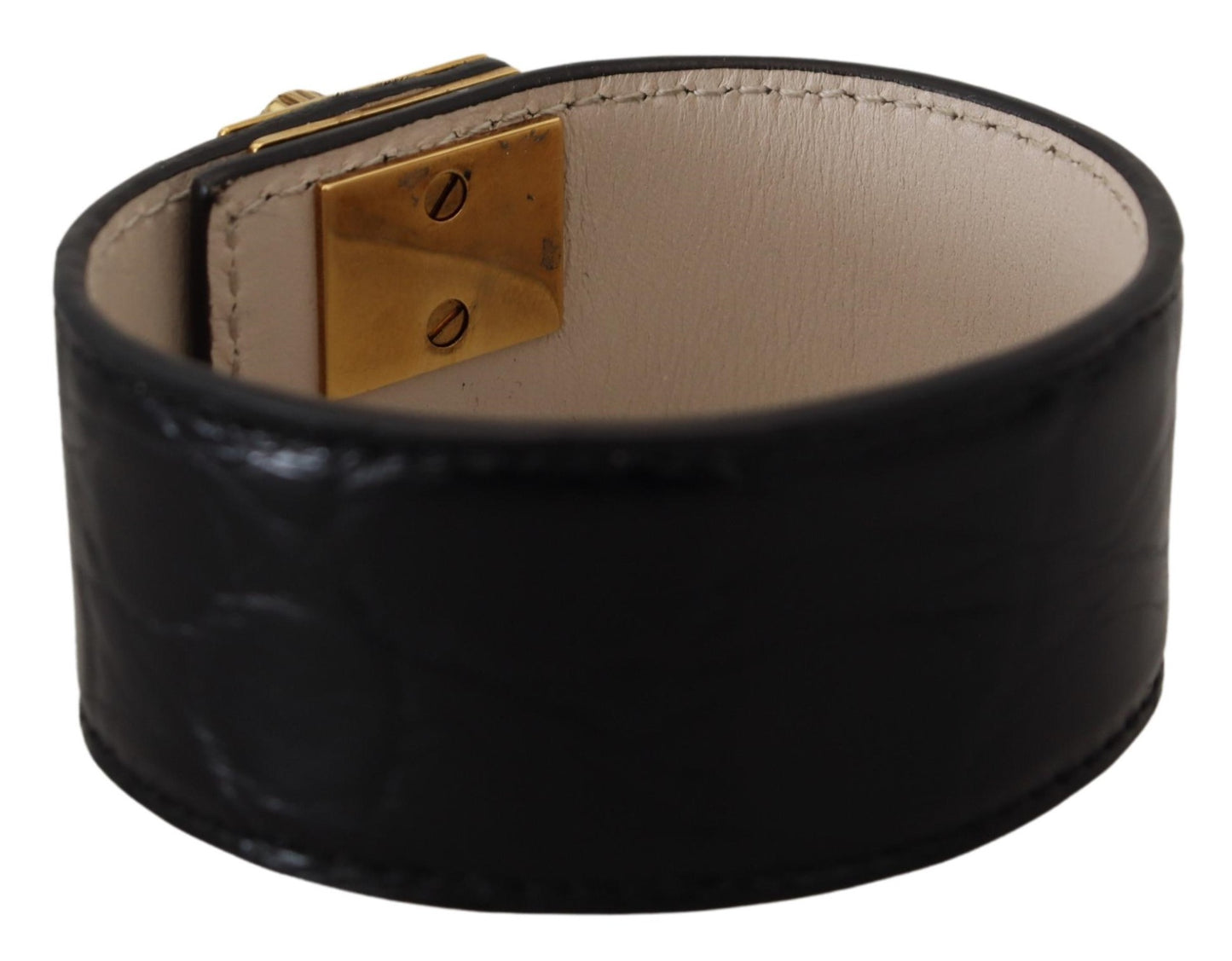 Elegant Black Leather Gold Detail Bracelet