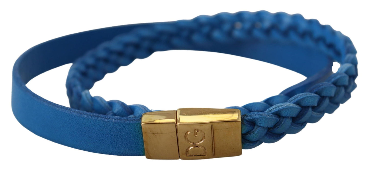 Elegant Leather Wrap Bracelet in Blue & Gold