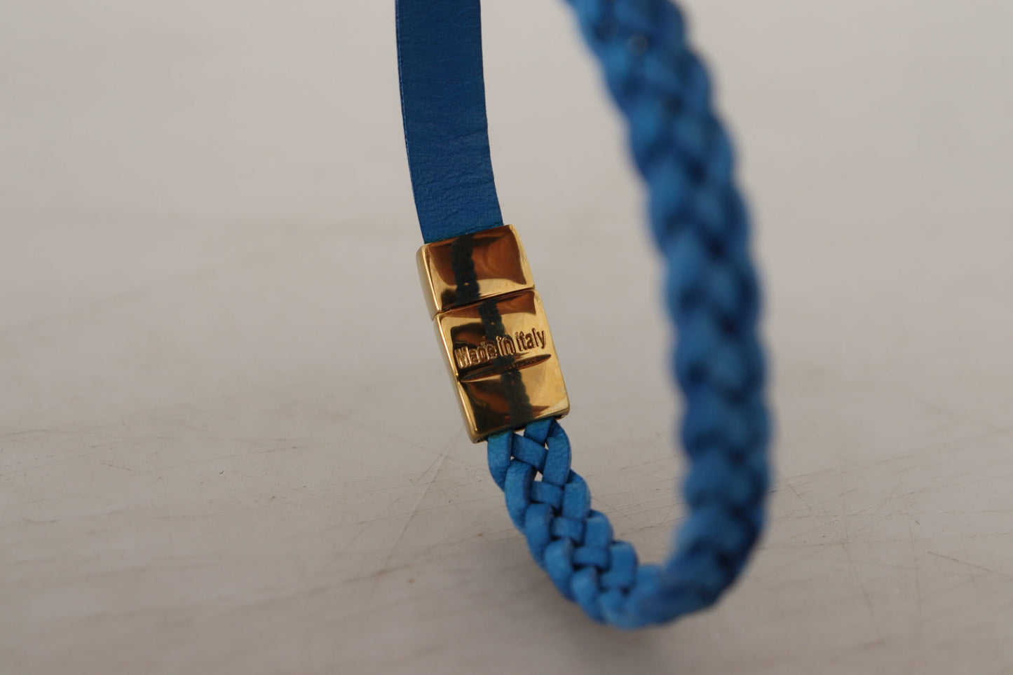 Elegant Leather Wrap Bracelet in Blue & Gold