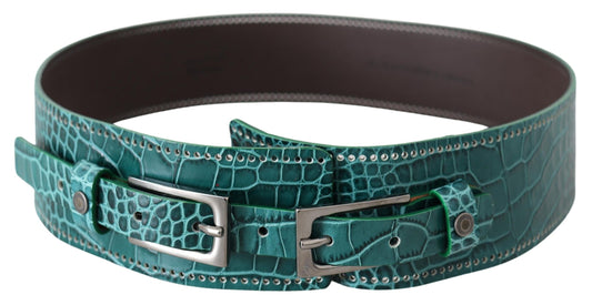 Elegant Crocodile Embossed Leather Belt