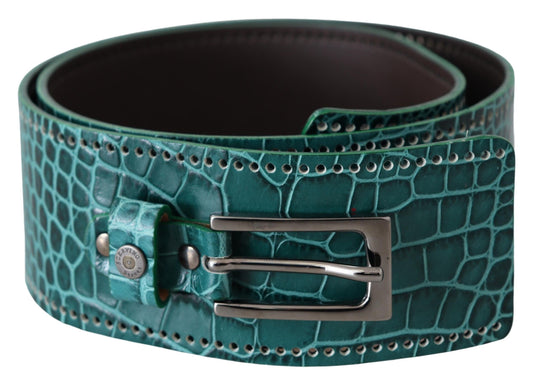 Elegant Crocodile Embossed Leather Belt