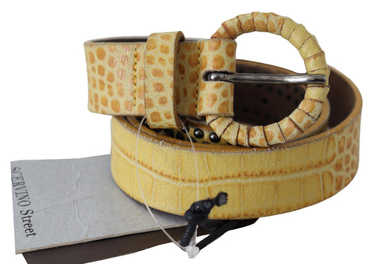 Sophisticated Beige Leather Belt with Snakeskin Accents