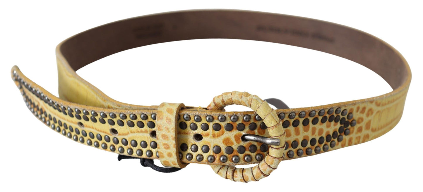 Beige Genuine Leather Snakeskin Design Round Belt