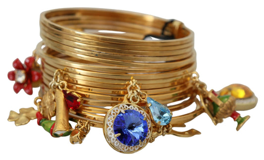 Multicolor Crystal Gold Tone Brass Bangle Bracelet