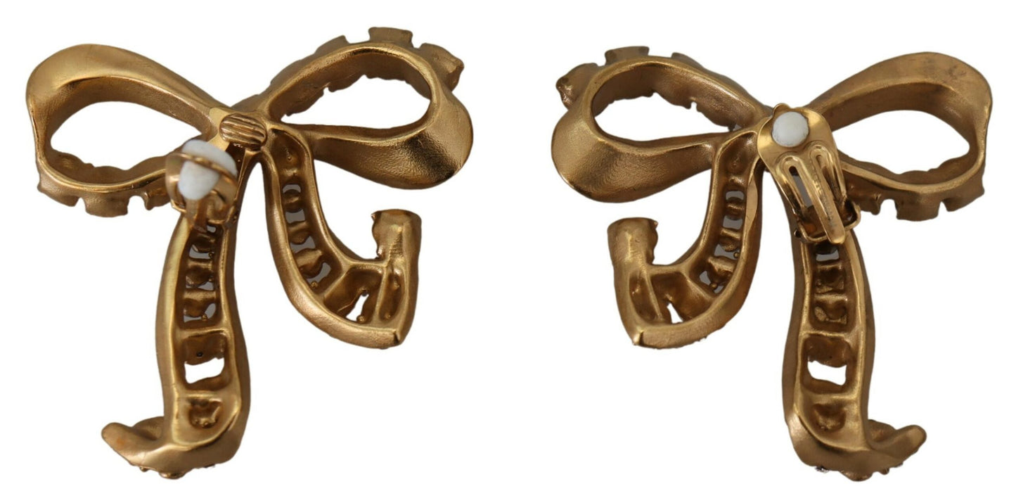 Elegant Gold-Toned Bow Clip Earrings