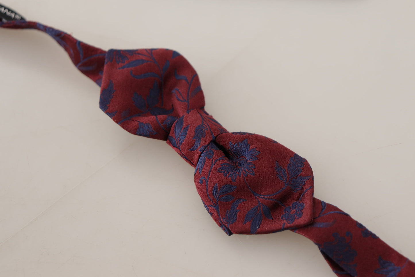 Maroon Silk Bow Tie with Blue Flower Pattern