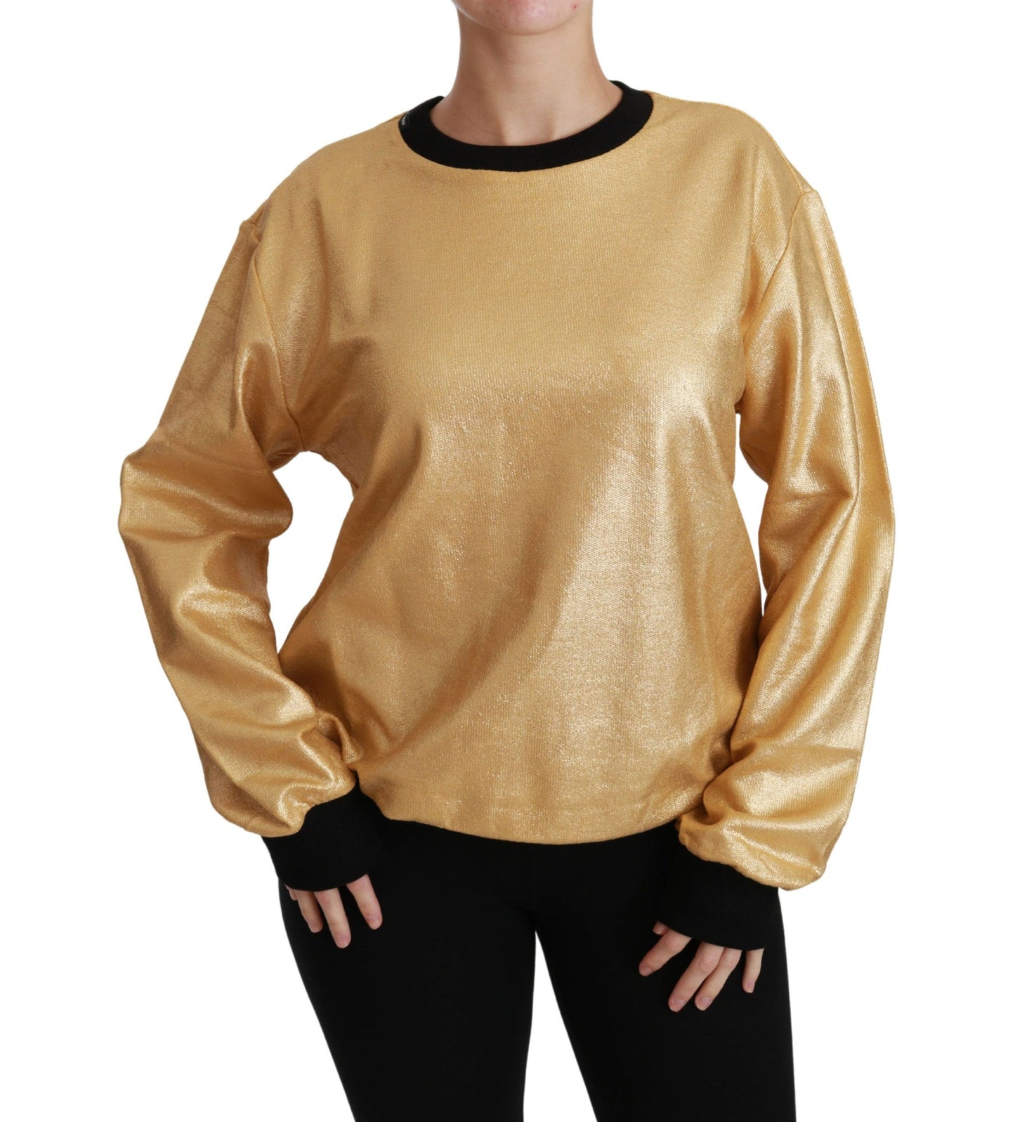 Elegant Gold Crew Neck Cotton Sweater