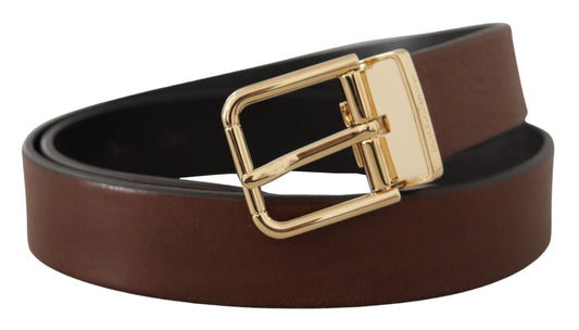 Elegant Brown Leather Belt with Metal Buckle