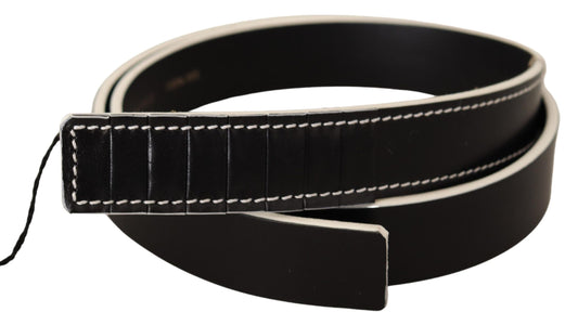 Chic Black Leather Fashion Belt with White Accents