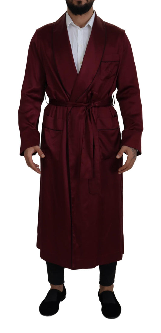 Elegant Bordeaux Silk Jacket Robe