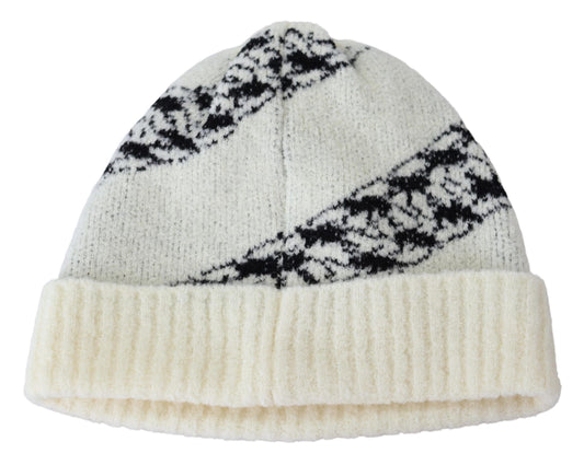 Chic Off-White Wool Beanie with Logo Motive
