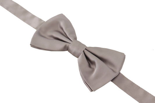 Elegant Gray Silk Tied Bow Tie