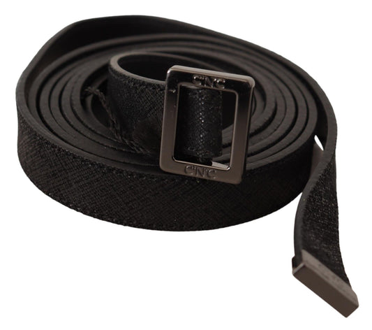 Chic Black Leather Fashion Belt with Metal Buckle