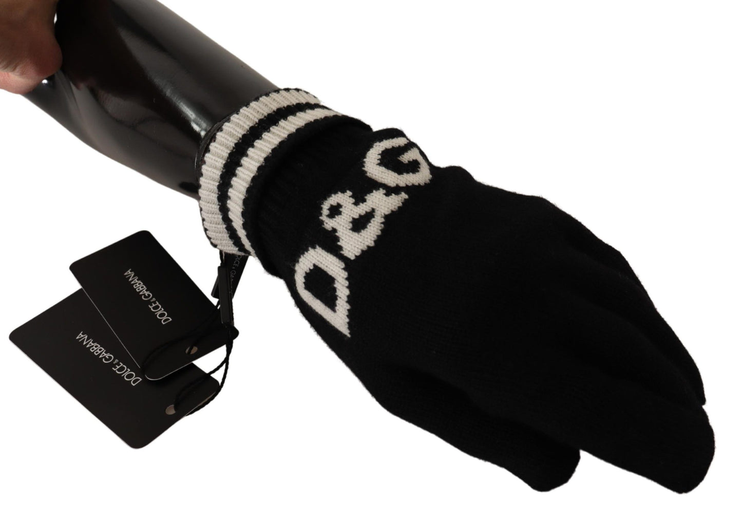 Elegant Black Cashmere Gloves with Signature Knit
