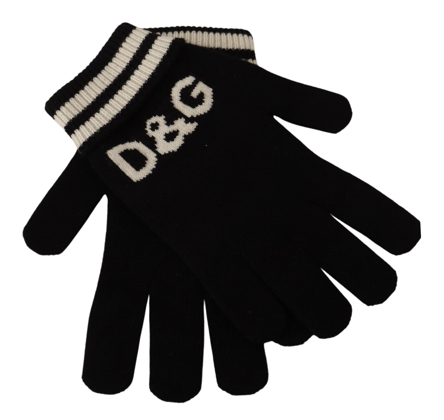 Elegant Black Cashmere Gloves with Signature Knit