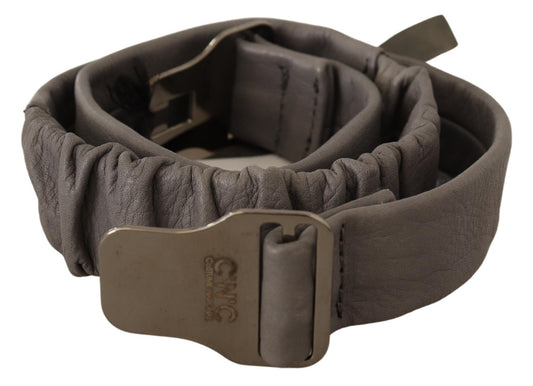 Elegant Gray Leather Fashion Belt