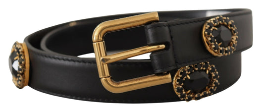 Elegant Black Leather Logo Belt