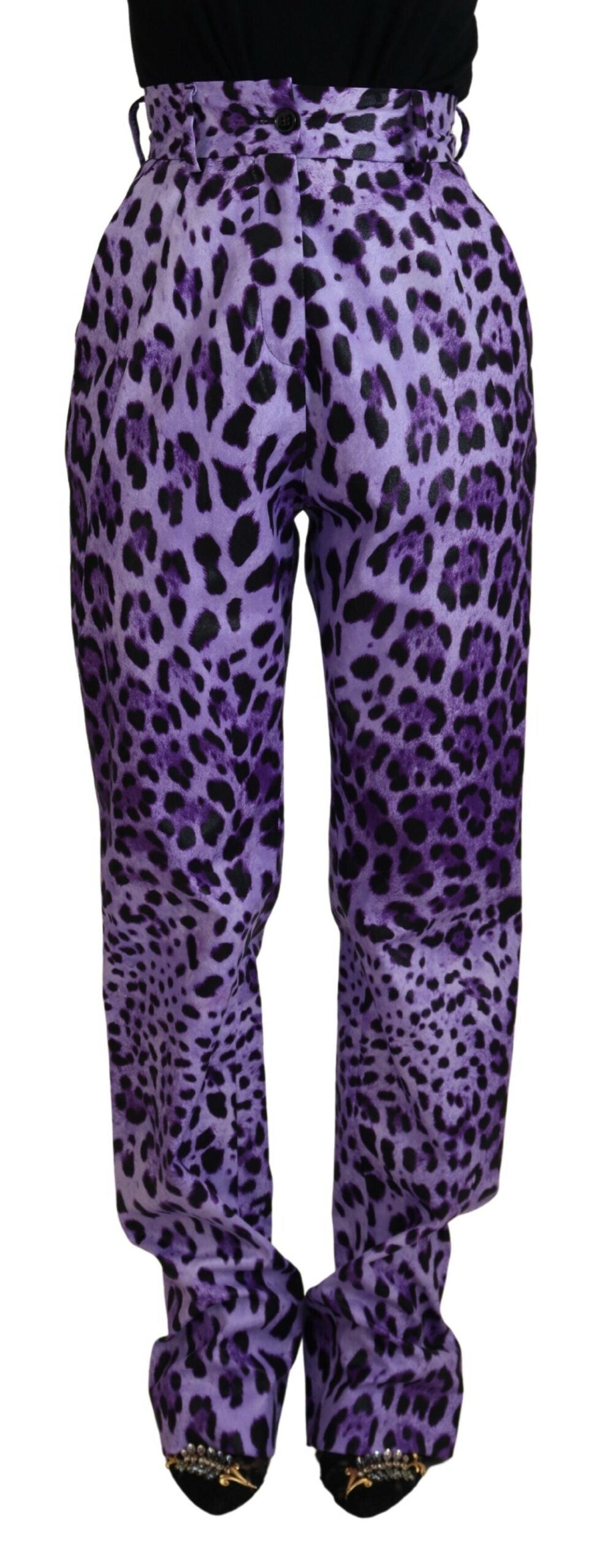 Elegant High Waist Straight Purple Pants