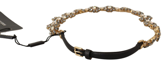 Elegant Crystal Daisy Chain Leather Belt