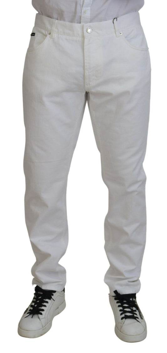 Elegant White Cotton Denim Jeans