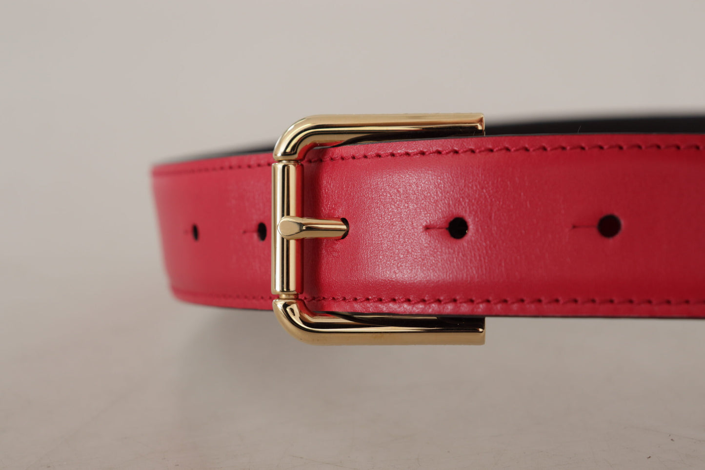 Elegant Red Leather Belt with Gold-Tone Buckle