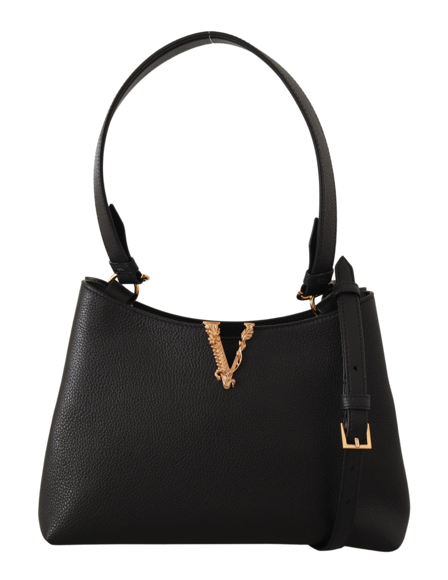 Elegant Black Grainy Leather Shoulder Bag