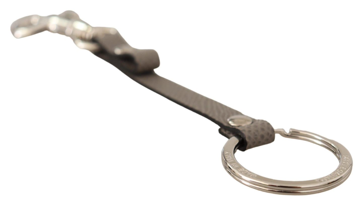 Elegant Gray Leather Keyring with Silver Accents