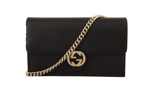 Elegant Black Leather Shoulder Bag with GG Snap