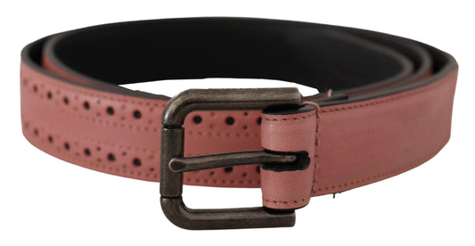 Chic Pink Leather Belt with Metallic Buckle