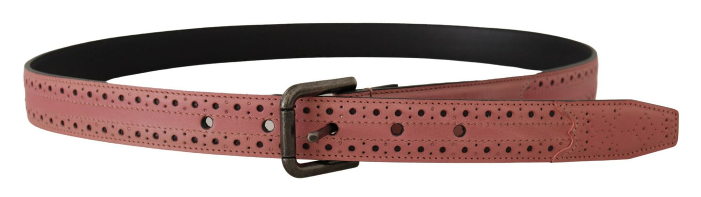 Chic Pink Leather Belt with Metallic Buckle