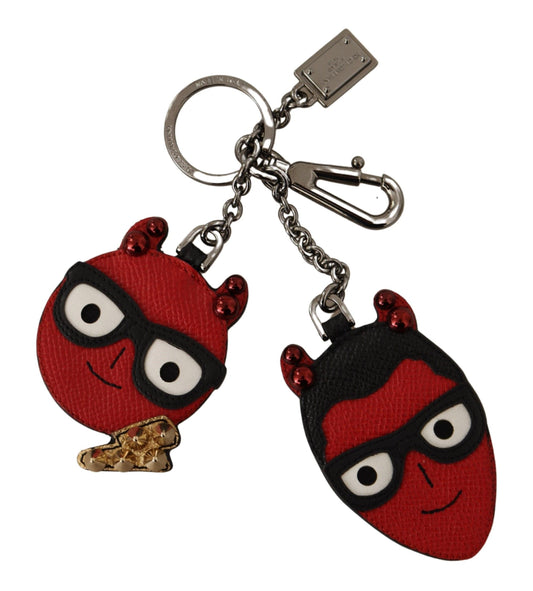 Chic Red Leather Keychain with Logo Badge