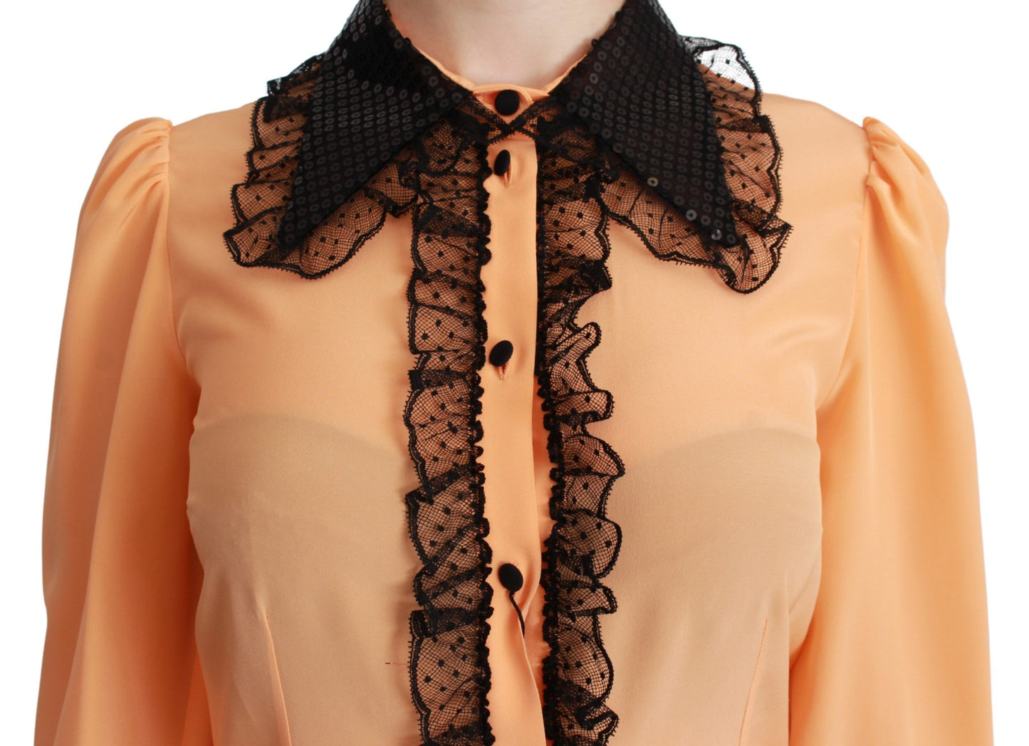 Silk Blend Yellow Blouse with Sequined Collar