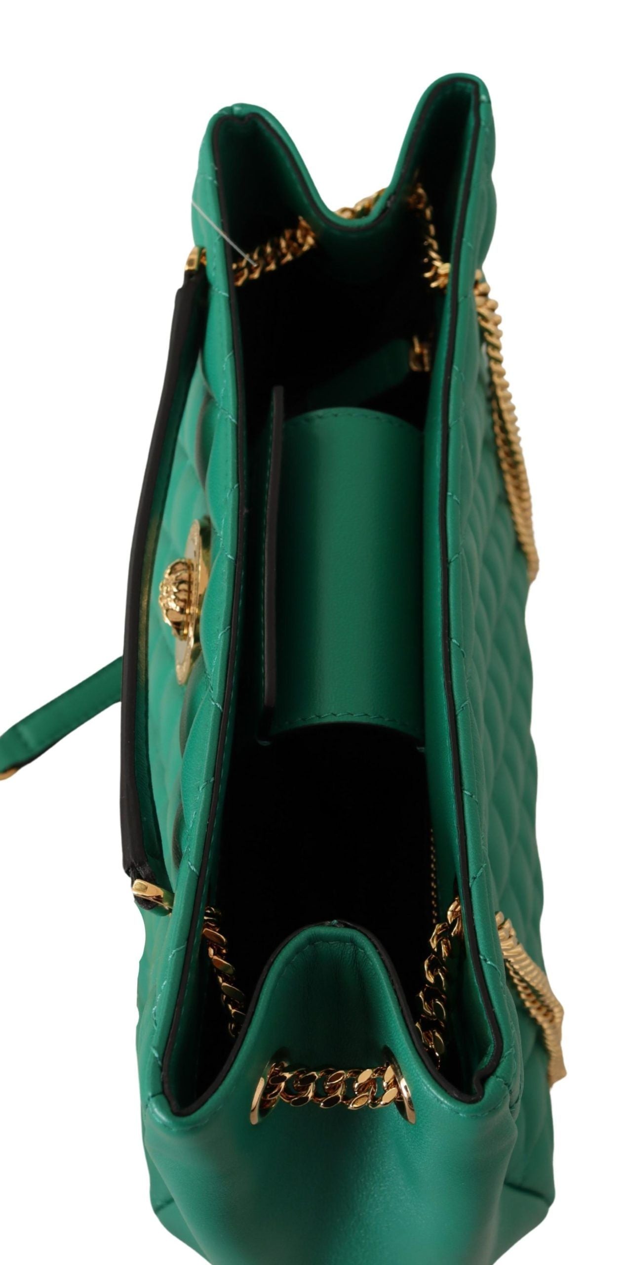 Green Quilted Nappa Leather Medusa Tote Handbag