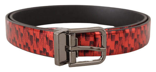 Elegant Red Leather Belt with Silver Buckle