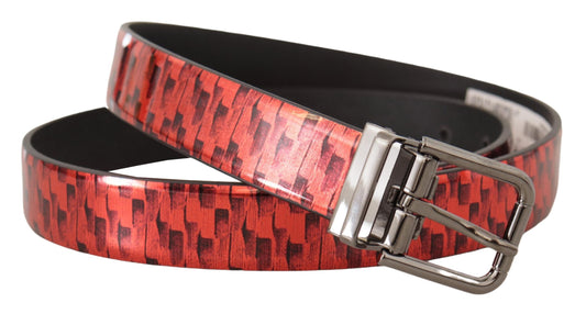 Elegant Red Leather Belt with Silver Buckle