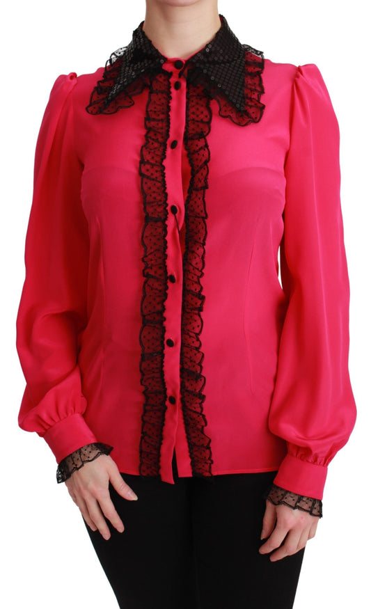 Silk Blend Lace Detail Blouse in Pink
