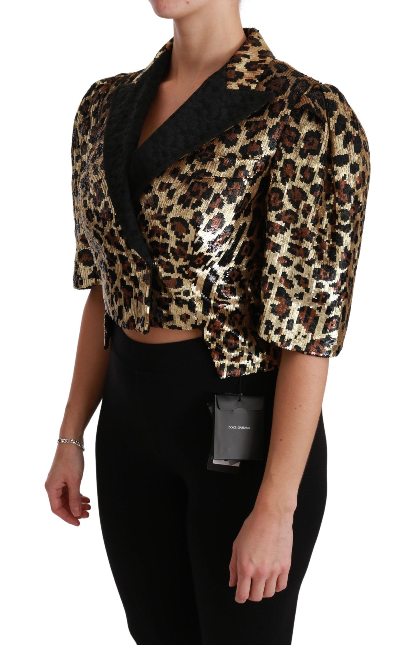 Gold Leopard Print Short Sleeve Blazer