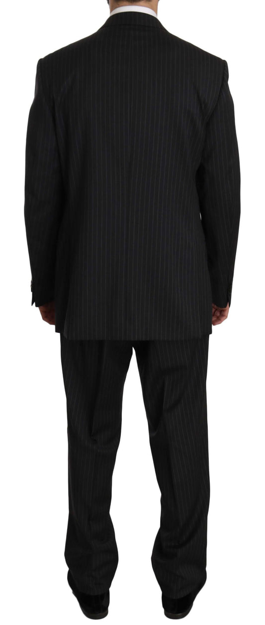 Elegant Black Striped Wool Suit