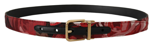 Red Multicolor Leather Belt with Gold-Tone Buckle
