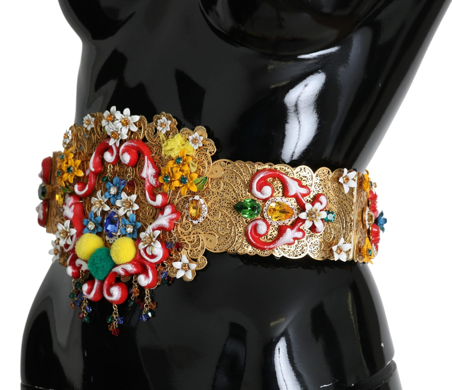 Golden Floral Crystal Embellished Waist Belt