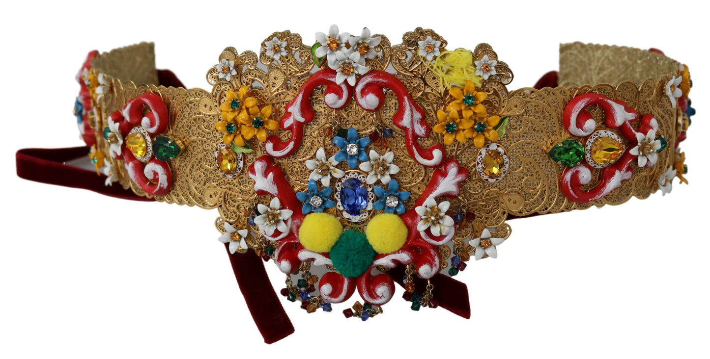 Golden Floral Crystal Embellished Waist Belt