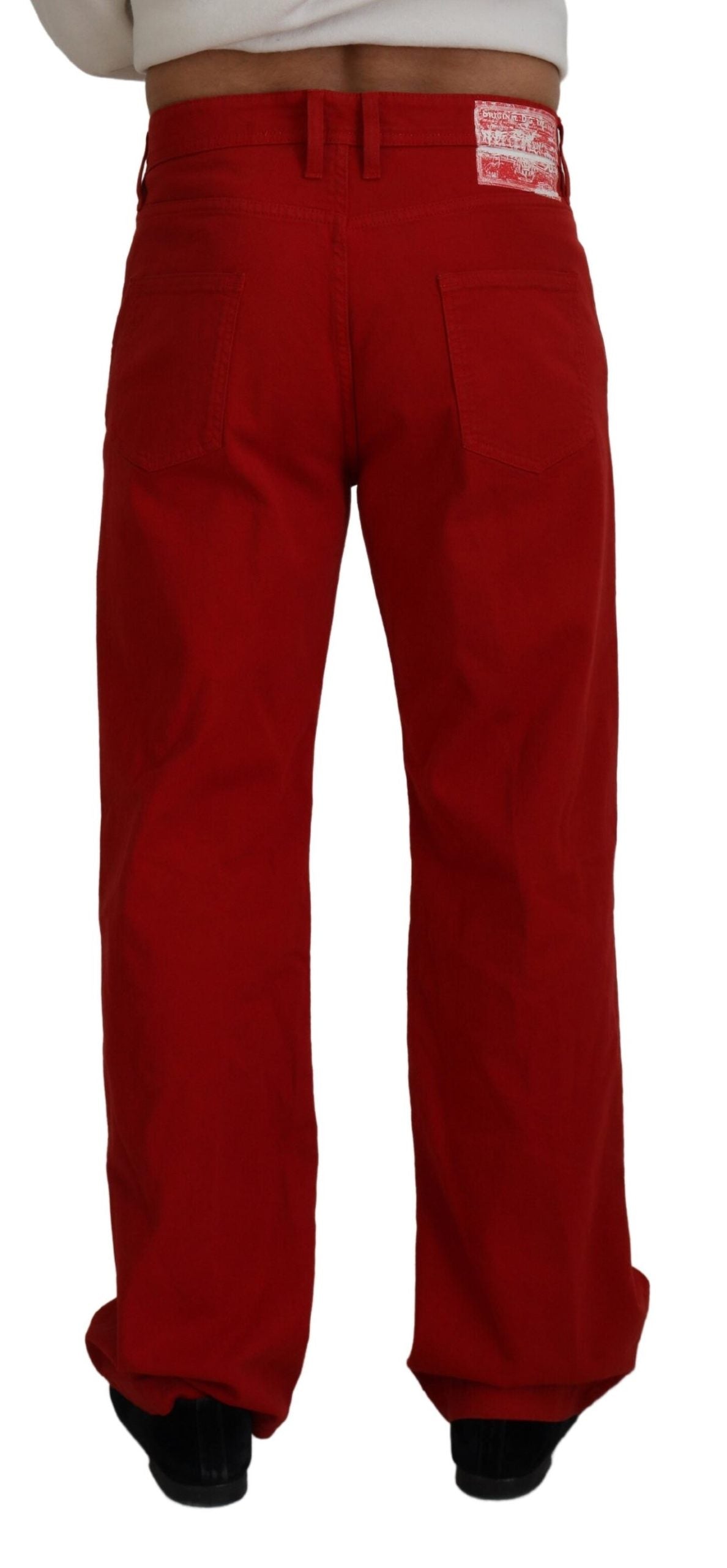 Chic Red Cotton Denim Pants