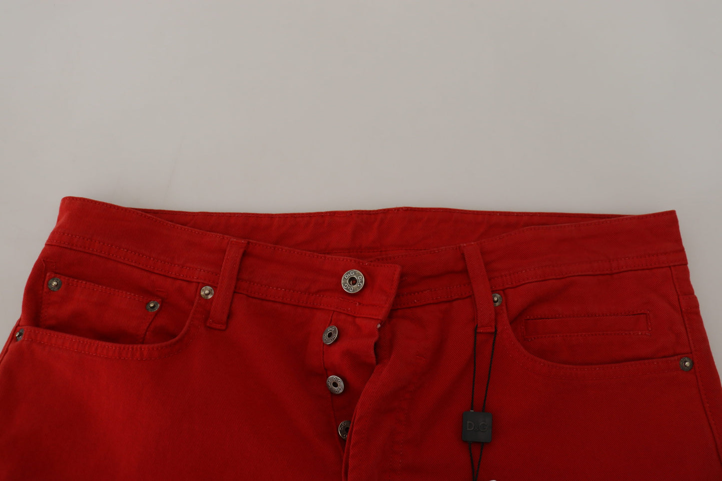 Chic Red Cotton Denim Pants