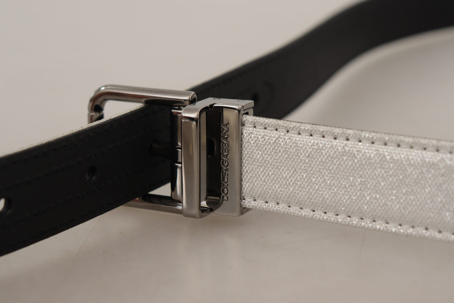 Chic White Leather Belt with Chrome Buckle