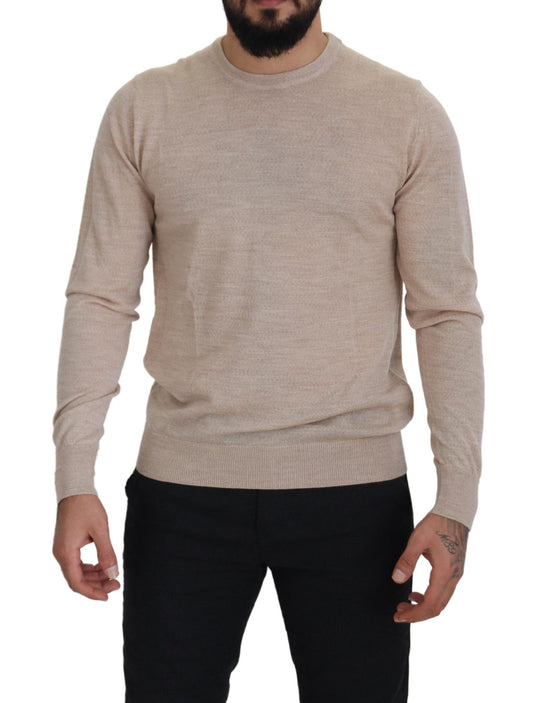 Elegant Beige Crewneck Wool Sweater